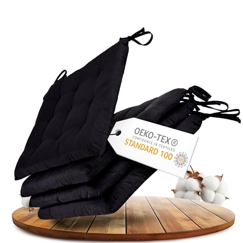 Gräfenstayn Jeu de 4 Coussins de Chaise 40x40x3 cm - Coussin d’extérieur pour Jardin et Salon de Jardin - Galette de Chaise extérieur avec Sangles -...