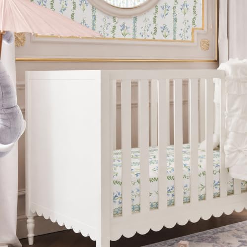 Image of Brandream Organic Crib Sheets for Girls Boys Fitted Crib Mattress Sheet Neutral, Soft Breathable Cotton Cover for Baby Bed Toddler Mattress, Blue Grandmillennial Botanical Floral Stripes and Vines