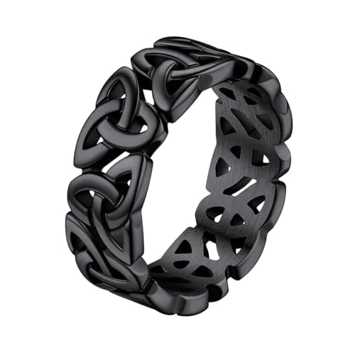 FaithHeart Celtic Knot Band Rings for Men Women, Stainless Steel/18K Gold Plated Viking Wedding Bands with Delicate Gift Packaging 01. Celtic Knot-Black 12
