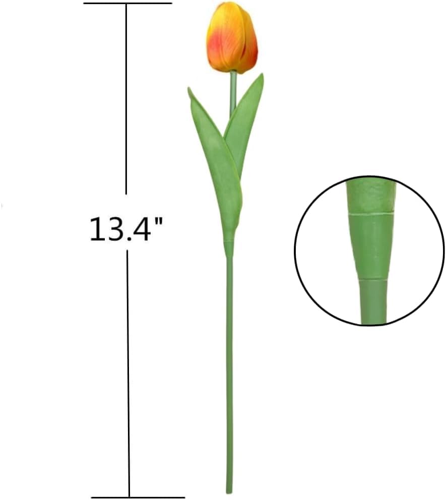 Image of Artificial Tulip Flower Stems (Pack of 5, Vase Not Included) - Realistic Faux Flowers for Home Decor, Living Room, Bedroom, Office, Wedding Decoration (Yellow Shade)