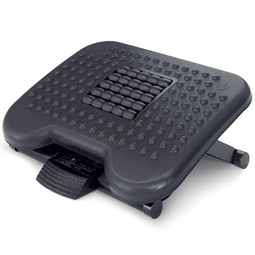 ACROPAQ - Repose Pied Bureau - Avec fonction de massage, Antidérapant, 3 hauteurs réglables, Inclinaison de -30 à +30 degrés - Repose pieds ergonomique, Repose-pieds - Gris