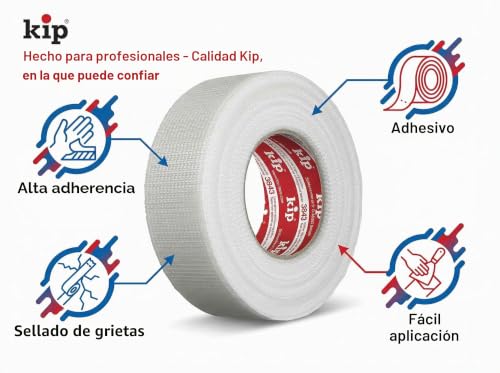 Miniatura 11 de Cinta Para Juntas Kip - Cinta Permanente De Tela De Fibra De Vidrio 48mm X 90m - Para Trabajos De Reparación Y Relleno - Fácil Fijación - Autoadhesiva Y Resistente Al Desgarro