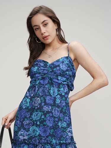 Image of Tokyo Talkies Womens Shoulder Straps Floral Printed Maxi Dress | Tiered & Ruched | Perfect for Vacations, Brunches & Summer Outings | Dress for Women | Women Dress | Stylish Women Dress
