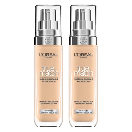 L'Oreal Paris DOUBLE Foundation For Face, Skincare Infused With Hyaluronic Acid, True Match Hydrating Liquid Foundation For All Skin Tones, Spf 16, 3N Creamy Beige, 30 Ml