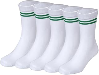 Bizala White With Green Stripes Calf Length School Cotton Socks for Boys & Girls (Pack of 5 Pairs) Price In India
