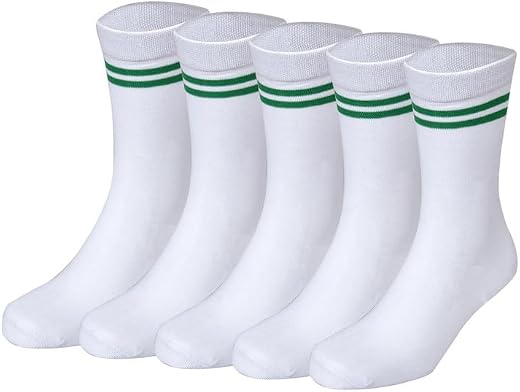 Bizala White With Green Stripes Calf Length School Cotton Socks for Boys &amp; Girls (Pack of 5 Pairs)