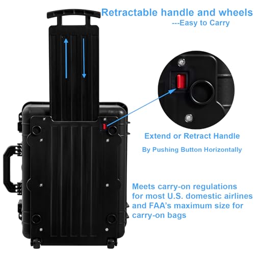 Regetek Waterproof Rolling Hard Case, 24.3 x 20 x 13.5 Inch, Equipment Roller with Wheels/Foam, for cameras Camcorder,Drone, Gear, electronic,tool, Shockproof, TSA Friendly, Inner 20.8\"x 16.1\"x 10.8\" - Thumbnail 7