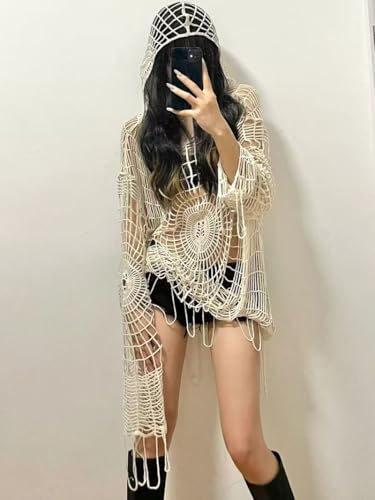Pbkabiug Fairy Grunge Clothes Y2k Clothes Y2k Spider Web Hollow Hole Design Spice Girl Hooded Pullover Knit Top Sweater Women3