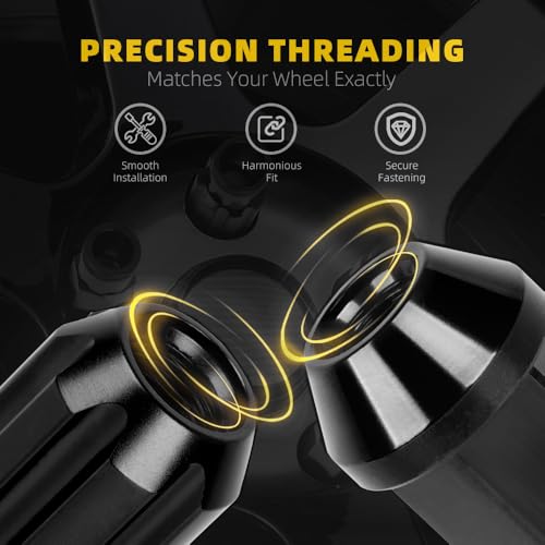 Image of M12x1.5 Lug Nut 20 PCS, Wheel Lock Bulge Acorn Open End Lug Nut Set Compatible with Toyota, Honda, Ford, Chevrolet, Mitsubishi, Mazda, KIA, Hyundai, Buick, 1 Socket Included, Black