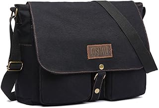 LOSMILE 15.6" Laptop Shoulder Bag, Men's Messenger Bags, Vintage Canvas Bag for School and Work, Satchel Bags, Large Size.(Black)
