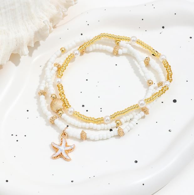 Shell Ankle Bracelet Set for Women Beach Anklets for Women Boho Beaded Adjustable Anklet Hawaiian Beach Seashell Starfish Conch Foot Jewelry Summer Accessories Gifts - Image 2
