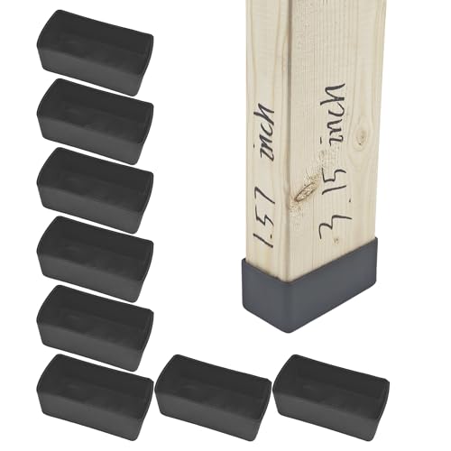 Tapones de extremo de poste de madera de 2 x 4, 8 tapas de poste de 1.57 x 3.15 pulgadas (1-1/2 x 3-1/7 pulgadas), protector de suelo de PVC, impermeable y antifricción, adecuado para patas de mesa