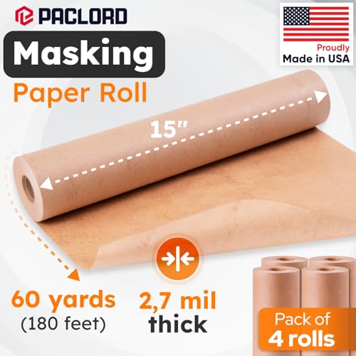 Image of 15 inch x 60 Yards (180 feet) Masking Paper Roll (Pack of 4) - Made in USA General Purpose Kraft Masking Paper for Painting - Painters' Protection from Splatter and Overspray