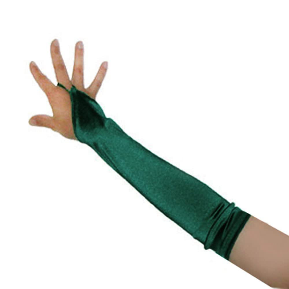 13inch Fingerless Elbow Length Wedding Bridal Satin Gloves Kids Girls Children 15 colors, Forest Green, One Size