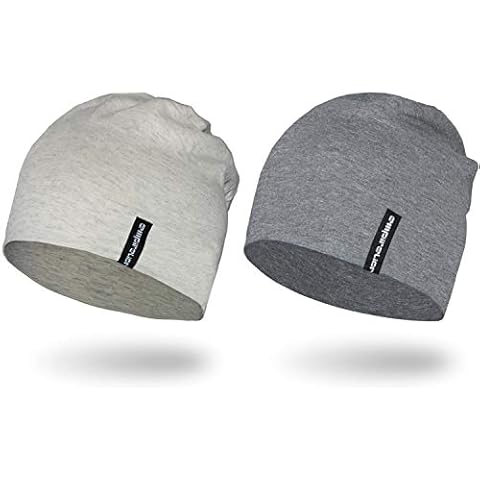 EMPIRELION 9" Multifunctional Lightweight Beanies Hats, Sun Protection Running Skull Cap Helmet Liner Sleep Caps for Men Women 2 Pack (LT Grey Melange+Mid Grey Melange) Cover