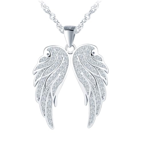 MOOFUN Collier avec pendentif ailes d'ange avec zircon, collier pour femme et fille, en argent 925, chaînes pour femme, maman, femme, petite amie, fille,...