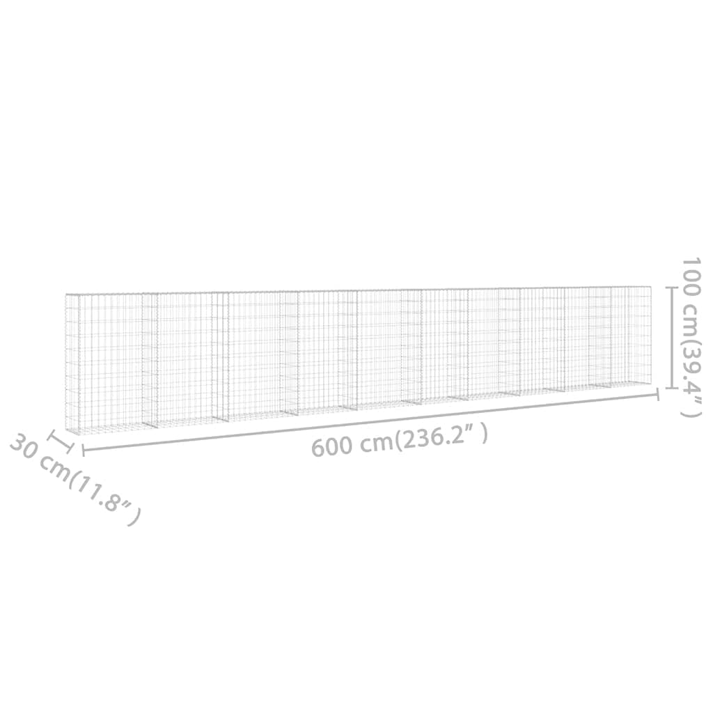 vidaXL Gabionen Wand mit Deckel 600x30x100cm Steingabionen Gabione Steinkorb