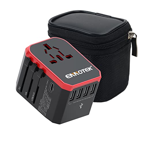 ENNOTEK Worldwide Travel Adapter with USB C & A Charger | Universal Plug Adaptor with Carry Pouch Dual 8A Fuses International Power Adapter 4 Plugs Trips to US AU Europe UK