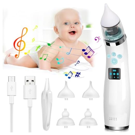Aspirador nasal para bebé, limpiador nasal eléctrico con 4 boquillas de aspiración de mocos, nasal automático con 3 potentes absorbentes para niños pequeños y bebés, limpiador nasal eléctrico con