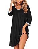 Ekouaer Womens Nightgown Half Sleeve Sleepwear Loose Sleeves Modal Nightgown for Women,Black L