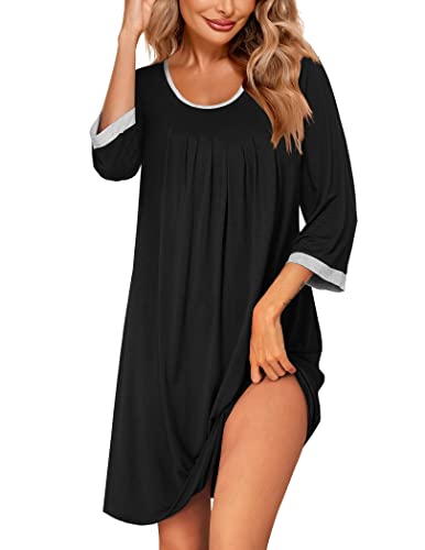 Image of Ekouaer Nightgowns for Women 3 /4 Sleeve Nightgown Pleated Sleepshirts