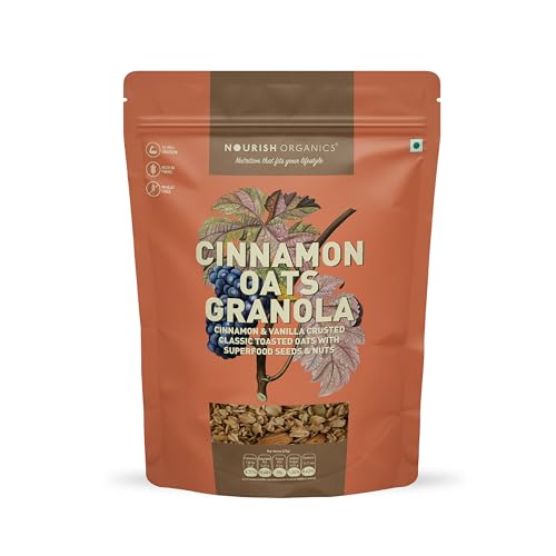 Image of Nourish Organics Cinnamon Oats Granola, 270g Pack | Healthy and Nutritious Breakfast Cereals with Whole Nuts | No Refined Sugar | Clean Label