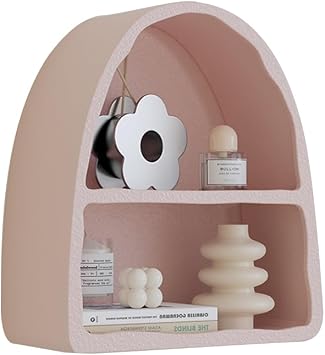 2-Tiers Arch White Floating Shelves Desk Shelf Organizer,16.7" H Wall Shelf for Home Decor Living Room, Bedroom,Office Pink