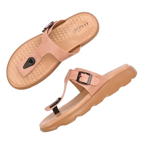 Image of Legwork Women's Orthopaedic T-Strap Thong Sandal | Acupressure Massage Footbed | EVA Cushioned Platform Sole | Doctor Arch Support | Adjustable Buckle Strap | Diabetic Friendly Flat Sandals for Women | UK 3-8 | Brown, Tan, Pink