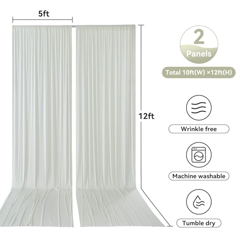 Image of 10x12ft Ivory Backdrop Curtain for Wedding Parties, Wrinkle Free 2 Panels Silky Polyester Photo Backdrop Drapes Back Drop Cloth Drapery for Birthday Photography Background Decor