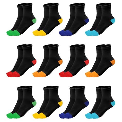 Soleeya - Soleeya 12 Paires Chaussettes Enfant 35-38 Garçon Fille Socquette Enfant Chaussettes Coton de Sport Football Tennis (B) - -6%