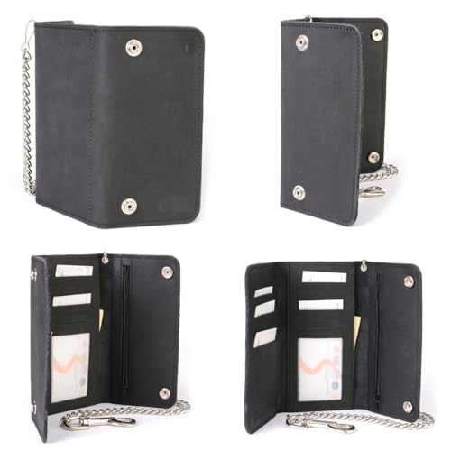 Image of Milwaukee Leather MLW7889 Men's 7.5 inch Black Premium Leather Soft Biker Wallet - Bi-Fold Anti-Theft Stainless Steel Chain