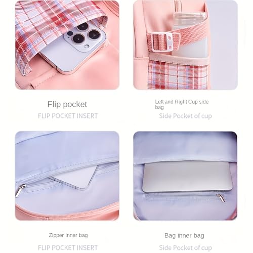 Backpack Student Backpack With Multiple Pockets, Large Capacity, Breathable And Lightweight Schoolbag With Reflective Strips (Pink)4