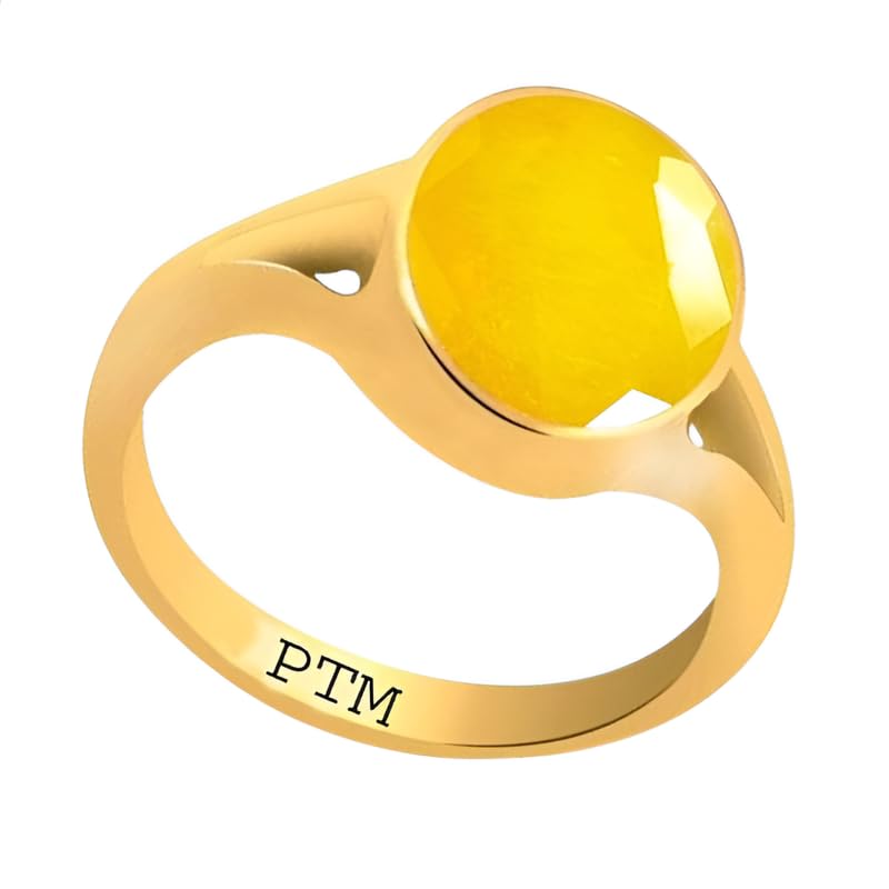 ptm Panchdhatu (5 metals) Yellow Sapphire (Pukhraj) 10.25 Ratti or 9.5 Cts Astrological Gemstone 22 k Gold Plated Ring for Men & Women-picture-19
