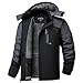Ougelebo Winterjacke mit Kapuze Wasserdicht Skijacke Herren Winter Arbeitsjacke Softshell Warm Kapuzenjacke Gefütterte Funktionsjacke Snowboard Schwarz-grau L