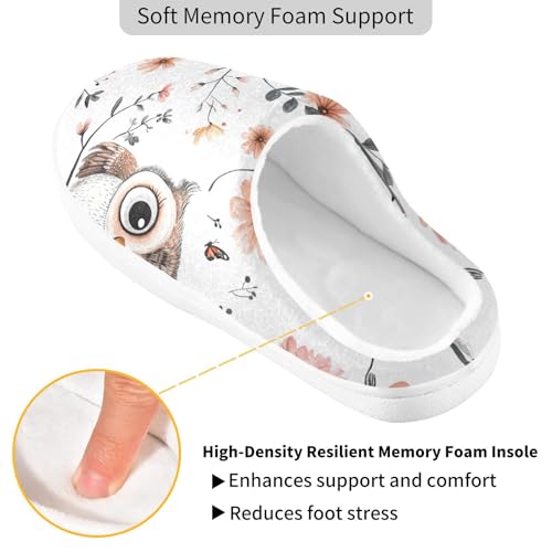 JUNZAN Cartoon Sweet Owls White Womens Cotton House Slippers Non Slip Memory Foam Hotel Slippers for Hospital Funny Presents 6-72