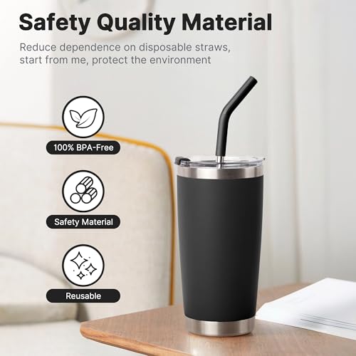 Image of Metal Straws for 20 oz YETI, Stanley Cup, 5 Pcs Stainless Steel Straws with Silicone Tip for Simple Modern CIVAGO, ALBOR, BJPKPK 20 oz Tumbler, Cleaning Brush, 1 Portable Bag