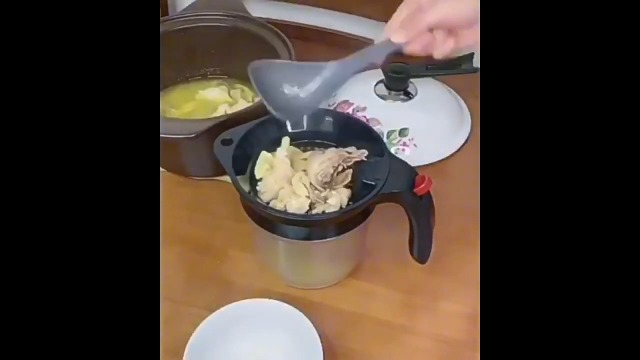 Topyond Fettabscheider 1000ml – Mit Sieb & Roter Auslösetaste Für Soßen, Suppen & Bratenfett