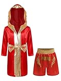 YOOJIA Traje De Boxeo Para Niños Y Niñas Pantalón Corto + Bata De Boxeador Con Capucha 100% Poliéster Disfraz De Cosplay borgoña 11-12 años