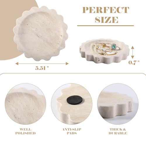 Koville Travertine Jewelry Dish, 5.51" Round Trinket Dish for Ring Necklace Earring Perfume, Natural Stone Decorative Tray for Countertop Bathroom Kitchen Dresser, Beige Travertine Tray - Image 3