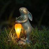 PETAFLOP Cute Garden Decor Bunny Statue with Solar Carrot, Outdoor Rabbit Figurines for Patio Balcony Lawn Porch Yard Decorations, Birthday Housewarming Gifts for Father Women Mom Grandma
