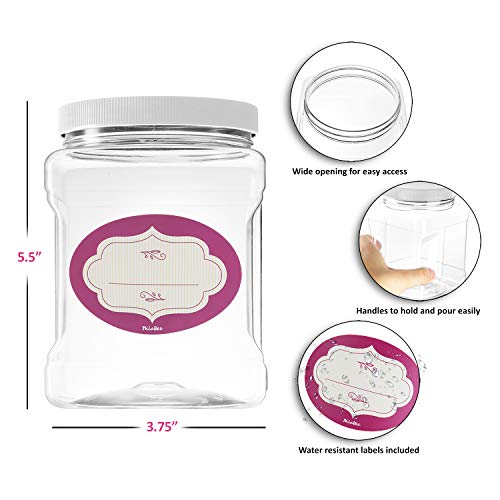Clear Empty Plastic Storage containers with Lids - Square Plastic Containers - Plastic Jars with Lids – BPA Free Plastic Jar - Food Grade Air Tight with Easy Grip Handles (6 Pack 32 Oz)