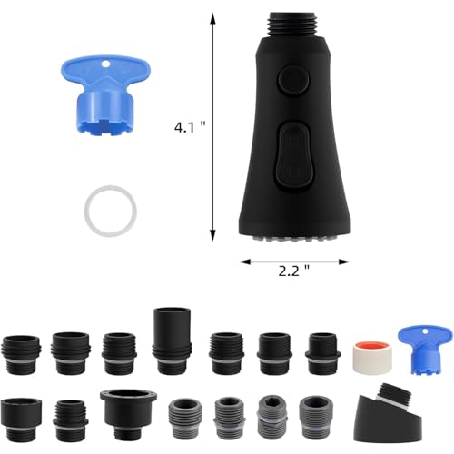 Hibbent Pull Down Kitchen Faucet Head Replacement, 3-Function NSF/ANSI/CAN 61 & CUPC Certified Sink Spray Nozzle, 15 Adapters, Compatible with Moen, Delta, Kohler Faucets, Matte Black by Hibbent - Image 4