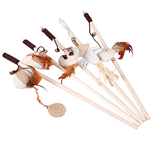 Daliuing 6 Stück Naturholz New Pet Katze Feder Pet Cat Toy Spielzeug Interaktives Katzenspielzeug Katzenangeln Spiel Cover