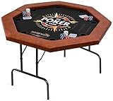 Casino Poker Table Foldable - 8 Players Octagonal Portable Folding Casino Leisure Game Table w/Water-Resistant Cushioned Rail, 8 Drink Holders, Casino-Grade Brown Felt Surface