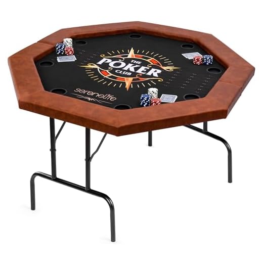 SereneLife 8 - Player Octagonal Foldable Poker Table, Casino Leisure Texas Holdem Table, w/Water Resistant Cushioned Rail, 8 Cup Holders, Brown Felt Surface, Black Jack Board & Family Games (Black)