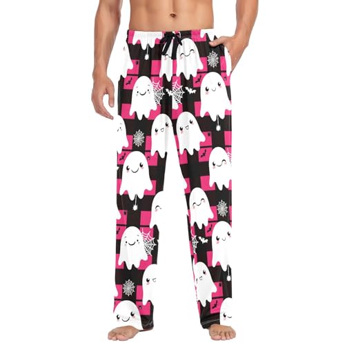 Cute Spirits Check Men's Cotton Pajama Pants with Pockets and Drawstring Comfortable and Stylish,S