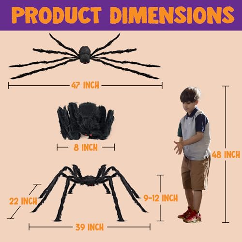 Image of JOYIN 2 Pack 4 Ft Halloween Spider Decorations Outdoor, Scary Large Giant Spiders with Adjustable Legs for Halloween Outside Decor, Yard Lawn Indoor Haunted House Props