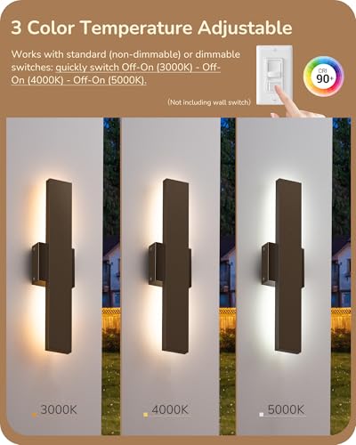 Image of EDISHINE LED Outdoor Wall Lights, 15.7 inch Modern Outdoor Sconce, Oil Bronze