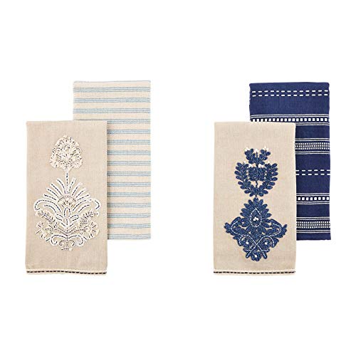 Mud Pie Cream Motif Indigo Towel Set #TOP1