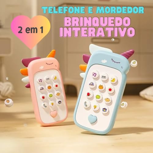 Brinquedo De Bebê 2 Em 1 Celular Mordedor Com Música em Português Luz e Som nas Teclas (ROXO)